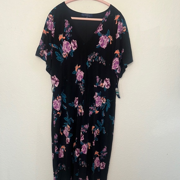 RACHEL Rachel Roy Dresses & Skirts - RACHEL Rachel Roy Black Midi Dress with Purple Floral Accents